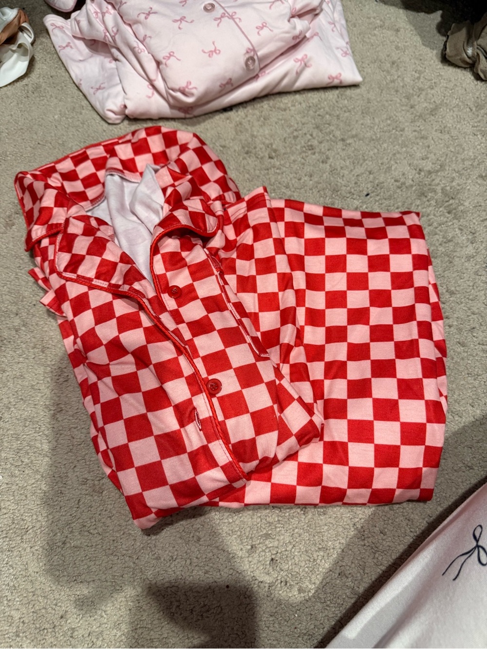 Red and Pink Checkered Women Pajama Set